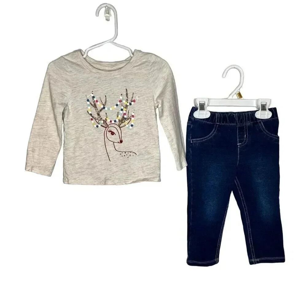 Cat & Jack Christmas deer top/Jumping Beans leggings Size 18 months